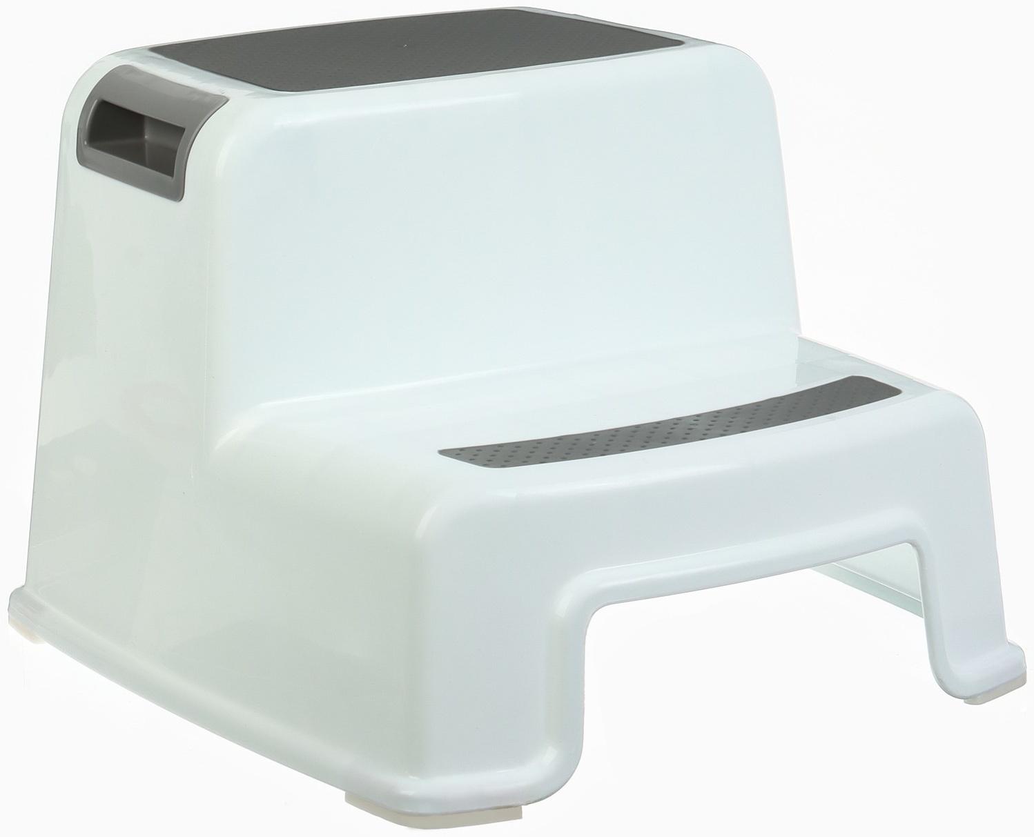 Табурет - подставка детский с прорезинеными ступеньками, 36х33х25см, цвет белый/серый