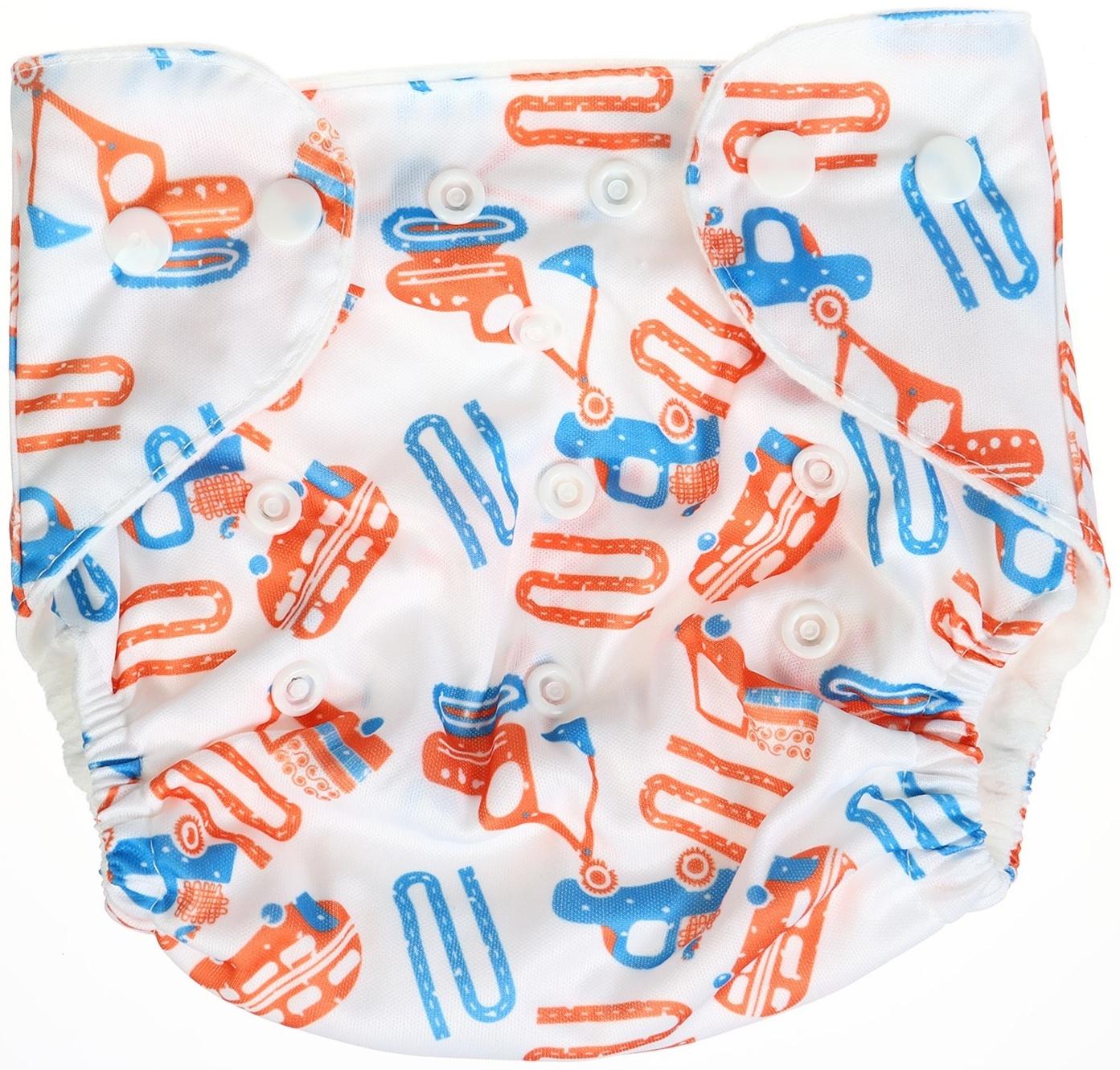 Набор многоразовых подгузников Крошка Я «Машинки», 3-8 кг, белый/голубой, 2 шт.