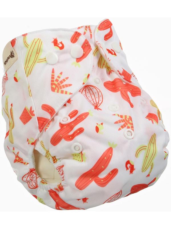Набор многоразовых подгузников Крошка Я «Кактусы», 3-8 кг, белый/красный, 2 шт.