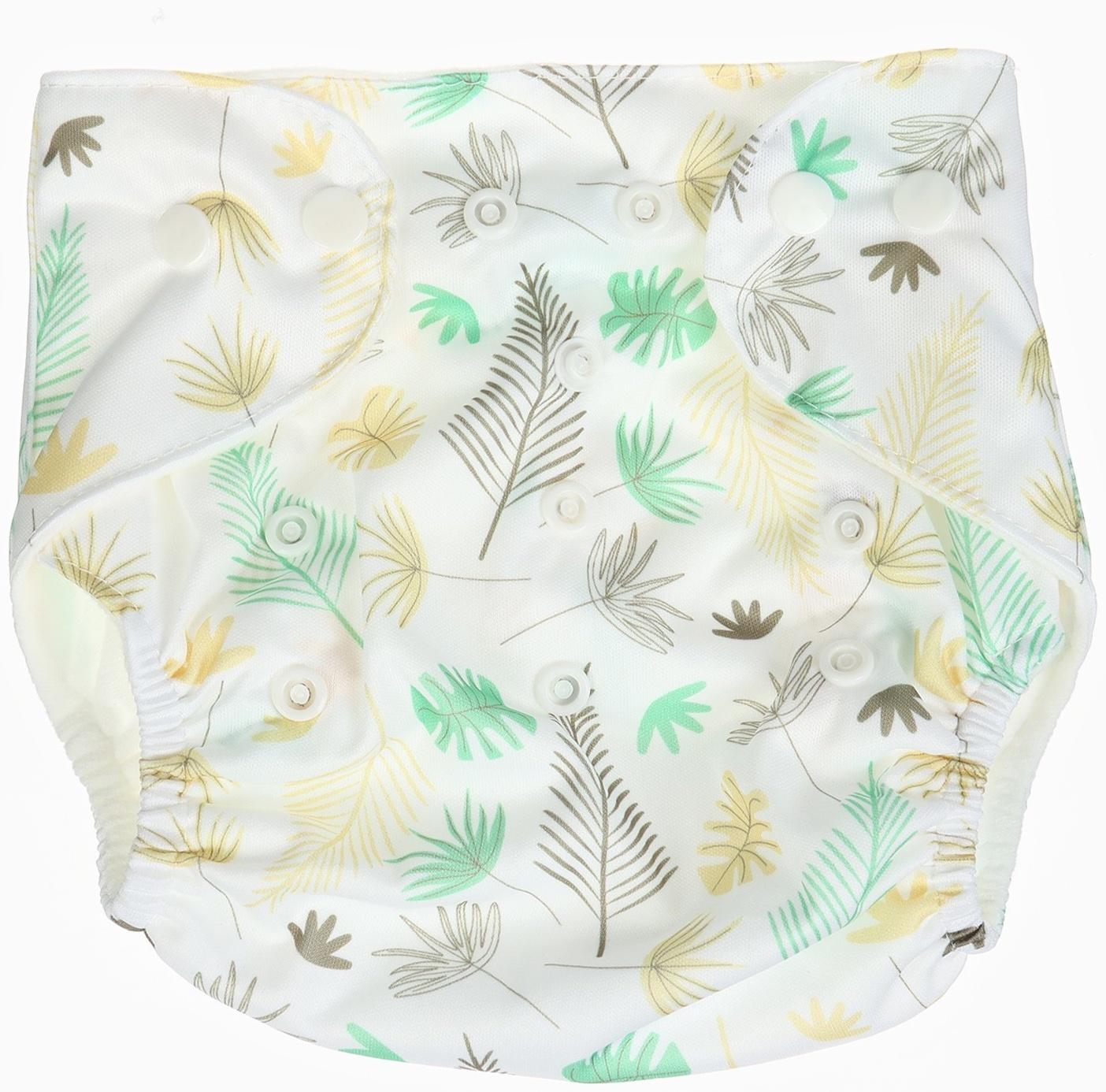 Набор многоразовых подгузников Крошка Я «Листья», 3-8 кг, белый, коричневый, 2 шт.