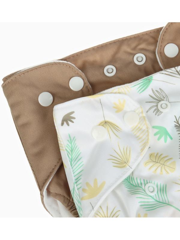 Набор многоразовых подгузников Крошка Я «Листья», 3-8 кг, белый, коричневый, 2 шт.