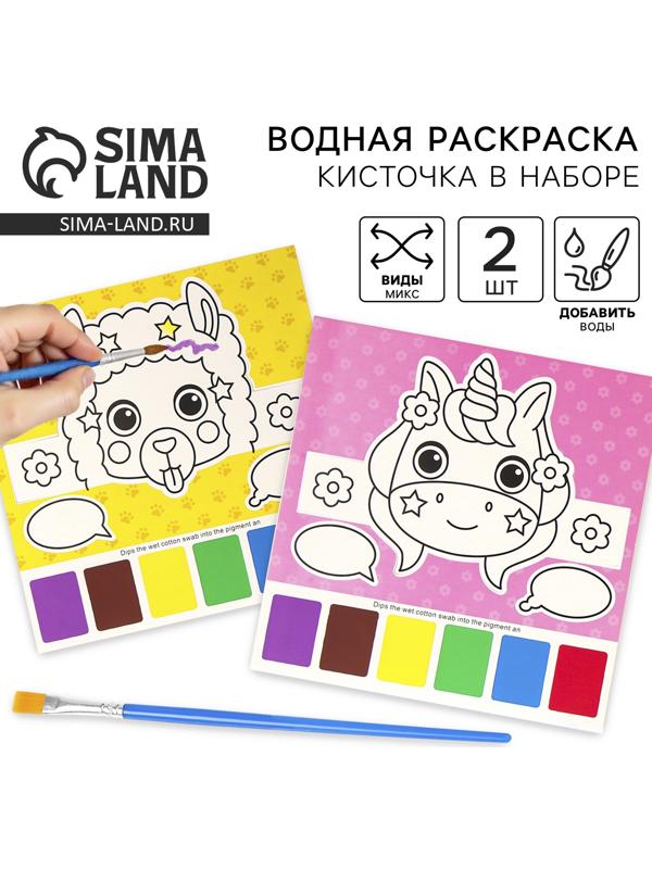 Водная раскраска «Маска», 2 шт., кисточка, виды МИКС