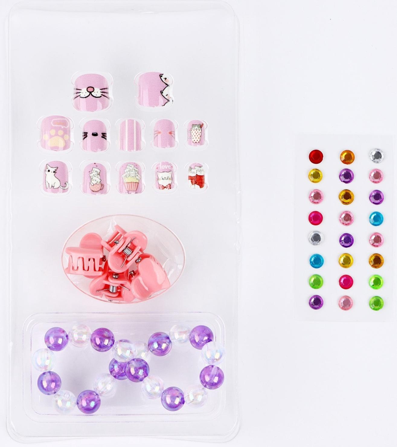 Детские накладные ногти «Милахи», 12 шт, набор с браслетом и заколками