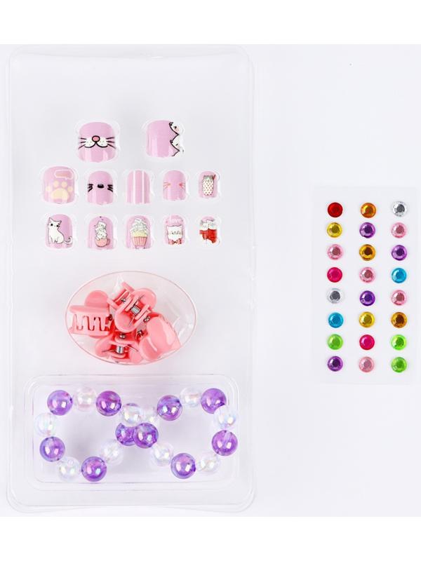 Детские накладные ногти «Милахи», 12 шт, набор с браслетом и заколками