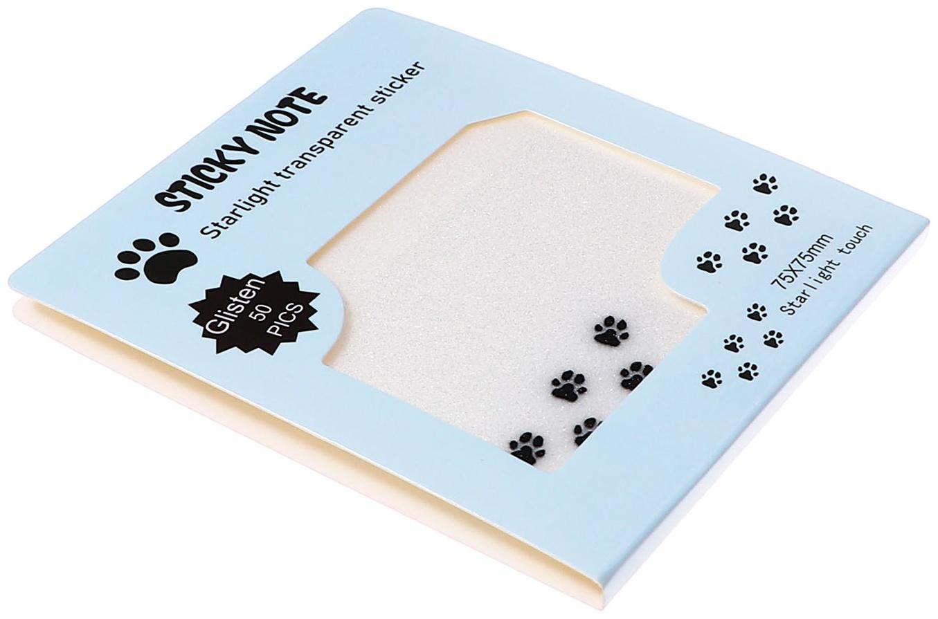 Блок с липким краем 75мм х 75мм 50л пластик прозрачные с блестками Лапки