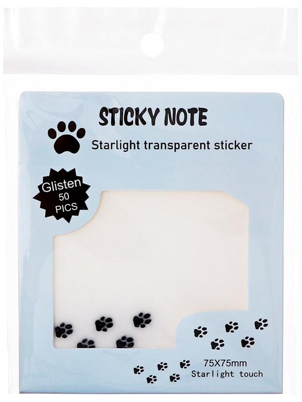 Блок с липким краем 75мм х 75мм 50л пластик прозрачные с блестками Лапки