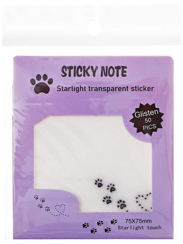 Блок с липким краем 75мм х 75мм 50л пластик прозрачные с блестками Лапки кошки