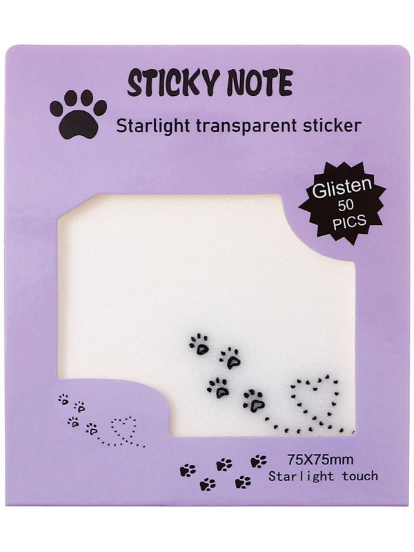 Блок с липким краем 75мм х 75мм 50л пластик прозрачные с блестками Лапки кошки