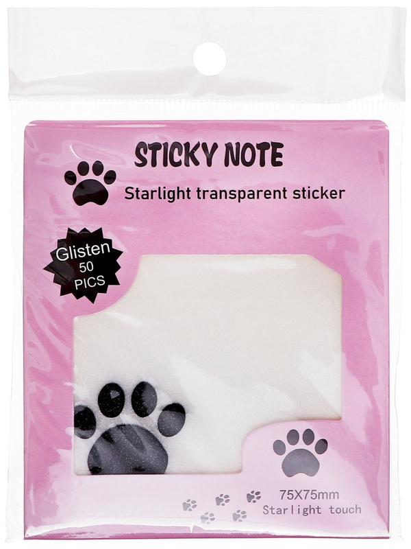 Блок с липким краем 75мм х 75мм 50л пластик прозрачные с блестками Кошачья лапка