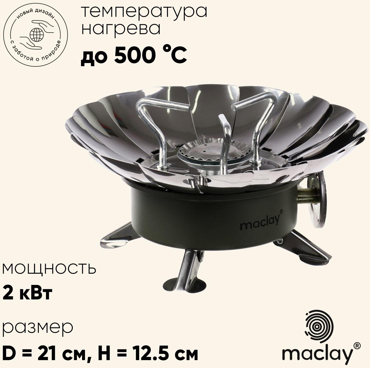 Плита газовая портативная maclay, для кемпинга, с ветрозащитой, 12×12 см, малая, круглая