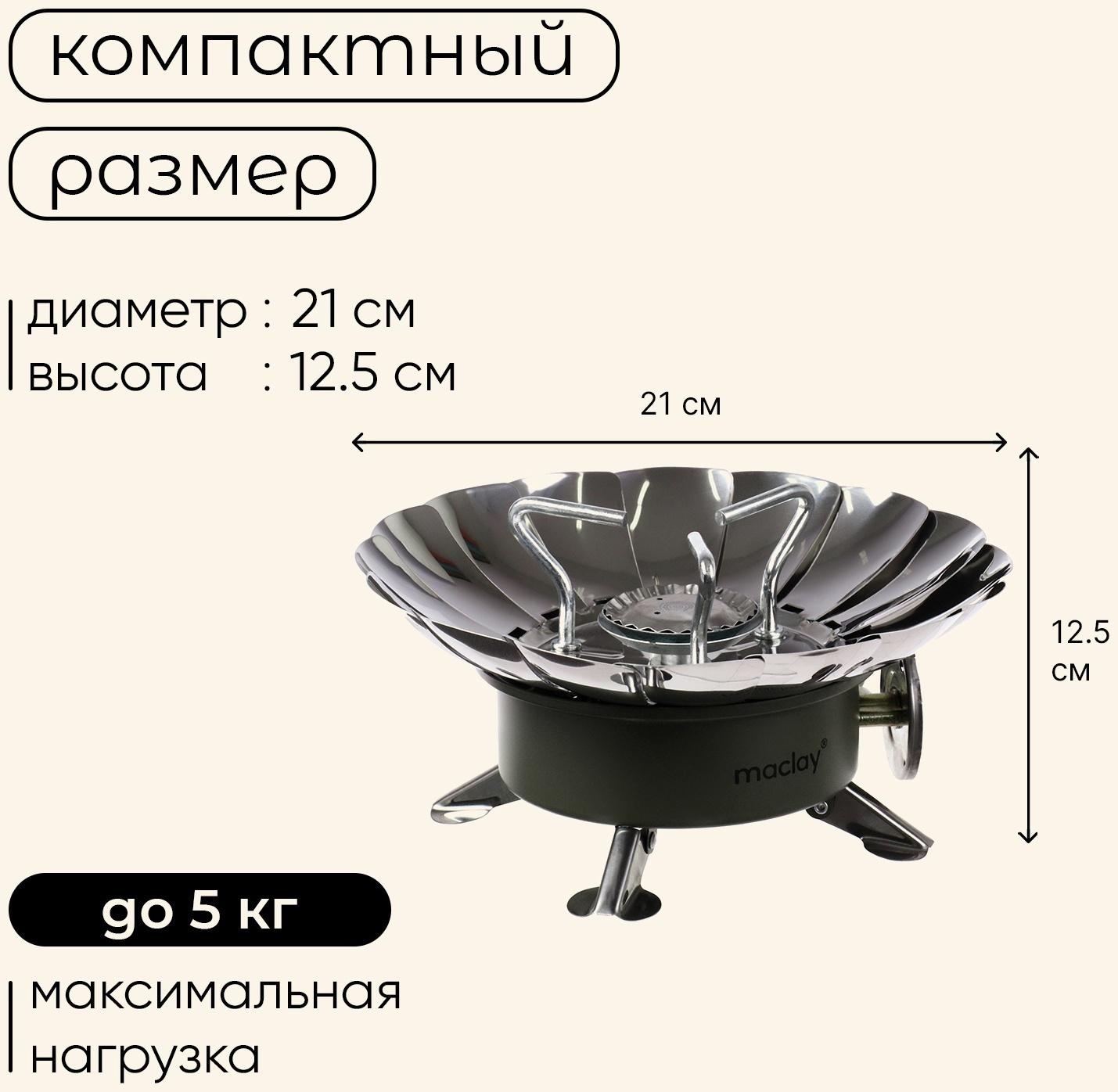 Плита газовая портативная maclay, для кемпинга, с ветрозащитой, 12×12 см, малая, круглая
