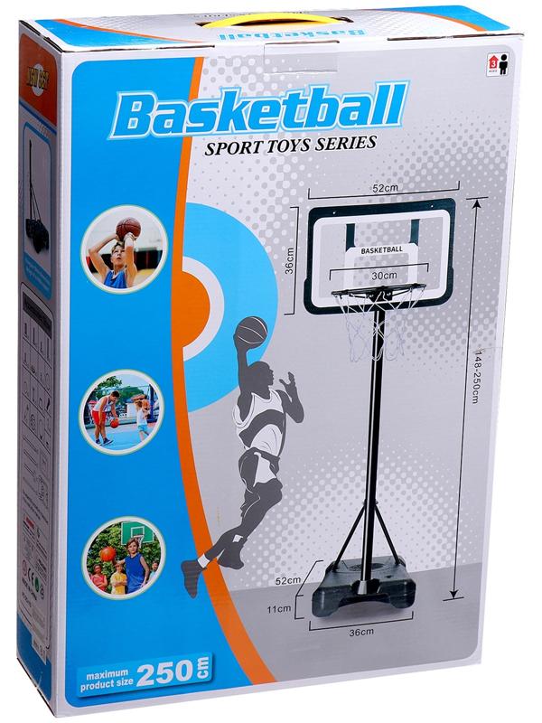 Баскетбольное кольцо с щитом и стойкой, мяч и насос в наборе, диаметр мяча 21 см, кольца 30 см
