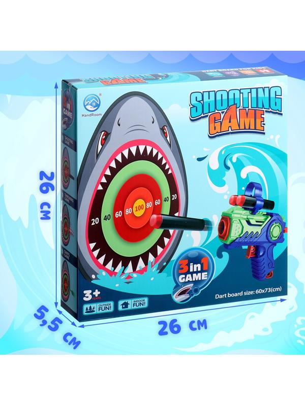 Дартс «Акула», детский набор с бластером, стреляет мягкими пулями, дротиками на липучке + мячи