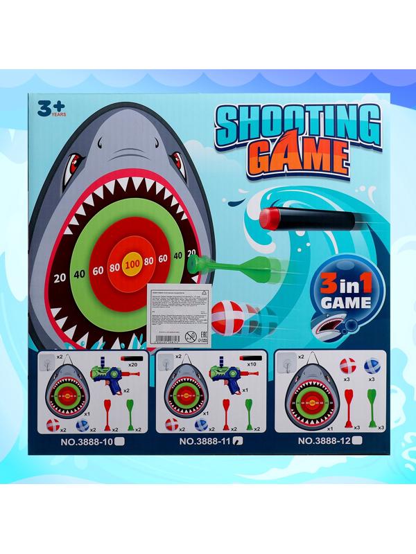 Дартс «Акула», детский набор с бластером, стреляет мягкими пулями, дротиками на липучке + мячи