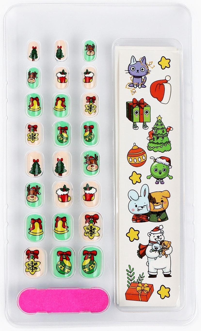 Набор детских накладных ногтей с татуировками на новый год «Новогоднее настроение»