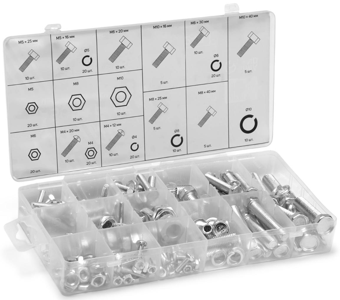 Набор болтов, винтов, гаек и гроверов ТУНДРА krep, 240 предметов