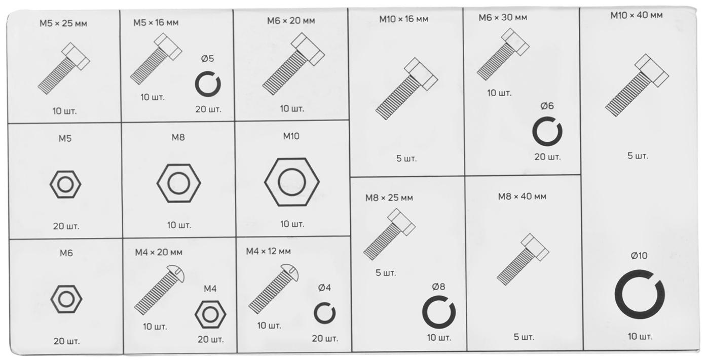 Набор болтов, винтов, гаек и гроверов ТУНДРА krep, 240 предметов