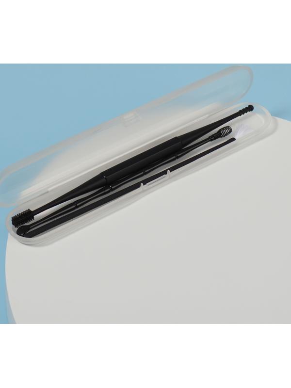 Набор для чистки ушей, 3 предмета, 15,3 × 2,4 × 1,1 см, в пластиковом футляре, цвет чёрный