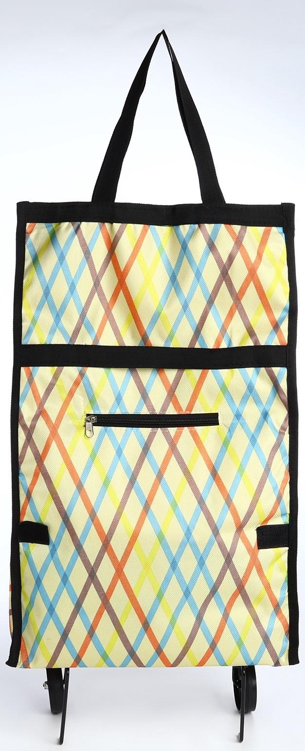 Сумка хозяйственная складная на липучке, 2 колеса, наружный карман, цвет разноцветный