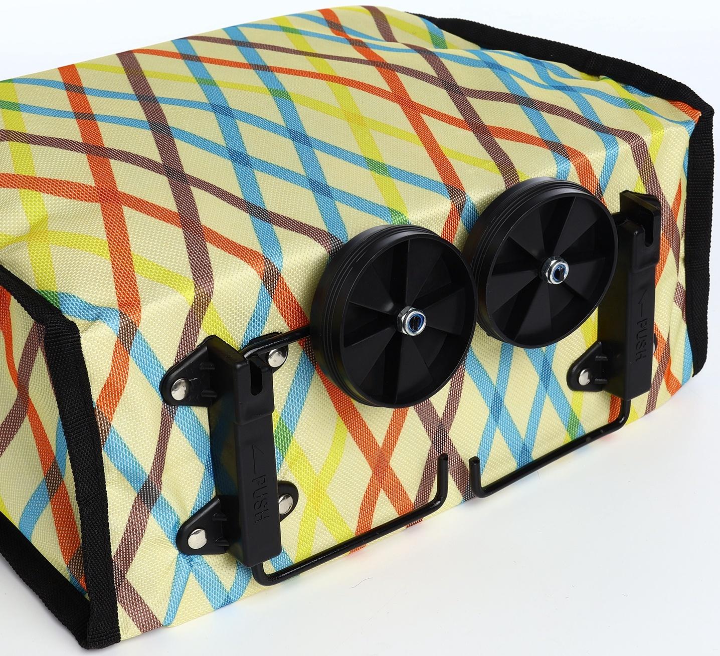 Сумка хозяйственная складная на липучке, 2 колеса, наружный карман, цвет разноцветный