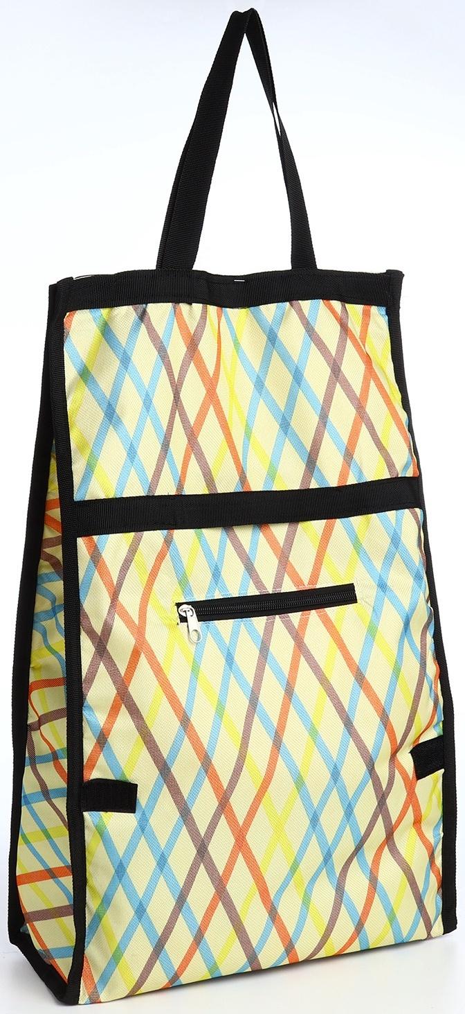 Сумка хозяйственная складная на липучке, 2 колеса, наружный карман, цвет разноцветный