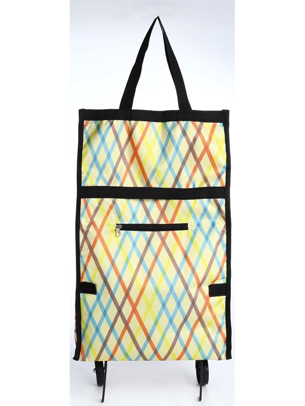 Сумка хозяйственная складная на липучке, 2 колеса, наружный карман, цвет разноцветный