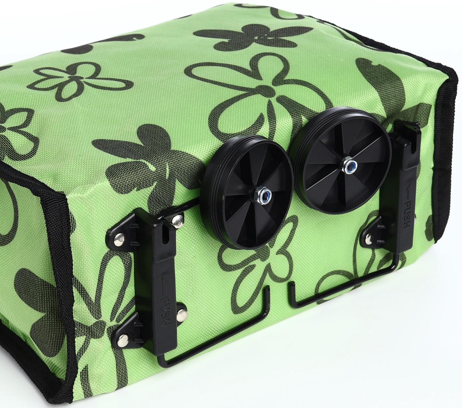 Сумка хозяйственная складная на липучке, 2 колеса, наружный карман, цвет зелёный