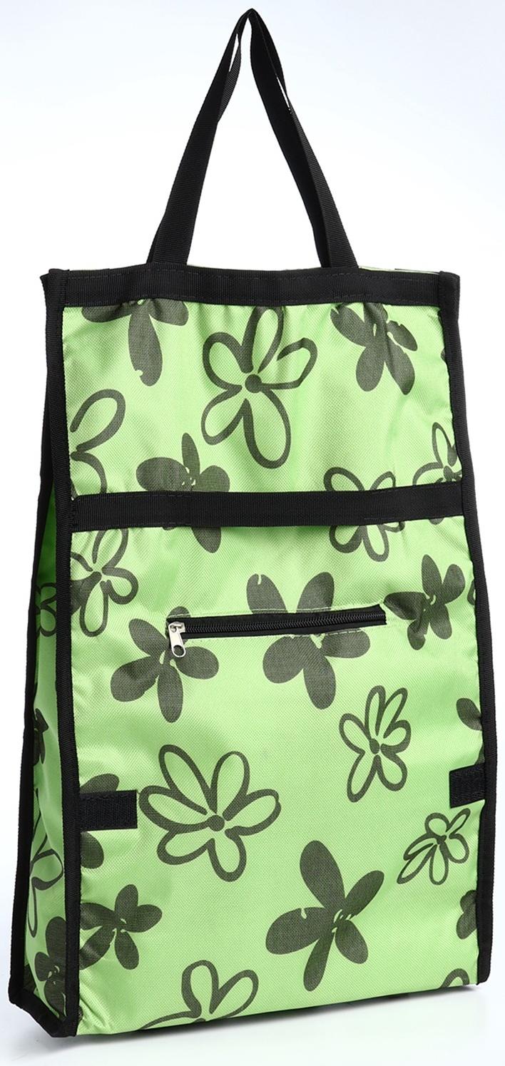 Сумка хозяйственная складная на липучке, 2 колеса, наружный карман, цвет зелёный