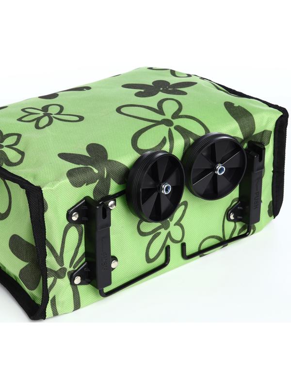 Сумка хозяйственная складная на липучке, 2 колеса, наружный карман, цвет зелёный