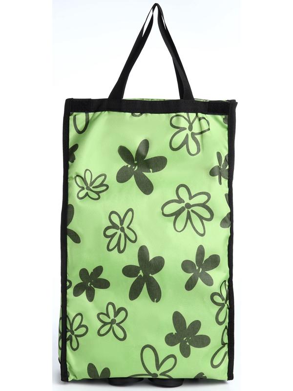 Сумка хозяйственная складная на липучке, 2 колеса, наружный карман, цвет зелёный