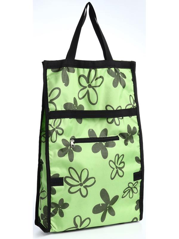 Сумка хозяйственная складная на липучке, 2 колеса, наружный карман, цвет зелёный