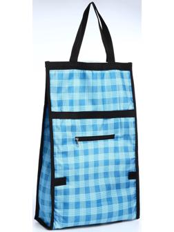 Сумка хозяйственная складная на липучке, 2 колеса, наружный карман, цвет голубой