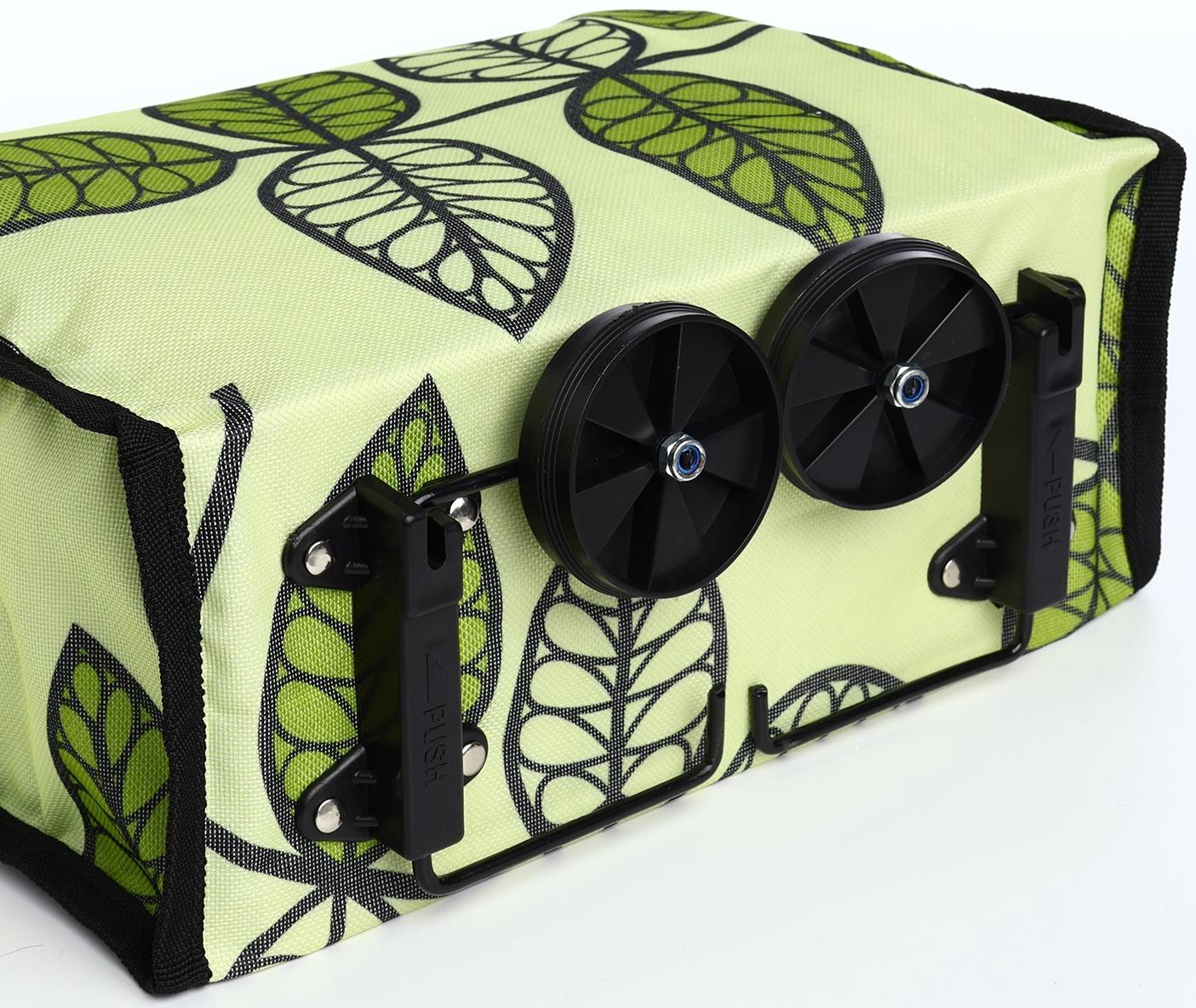 Сумка хозяйственная складная на липучке, 2 колеса, наружный карман, цвет зелёный