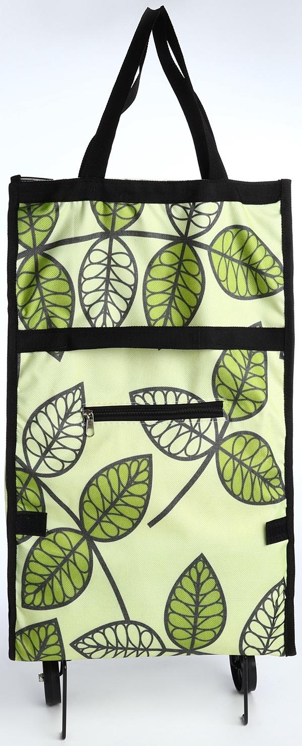 Сумка хозяйственная складная на липучке, 2 колеса, наружный карман, цвет зелёный