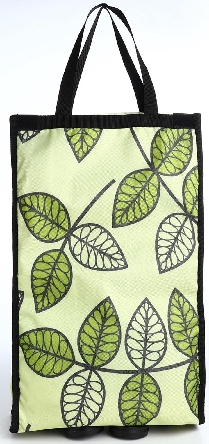 Сумка хозяйственная складная на липучке, 2 колеса, наружный карман, цвет зелёный