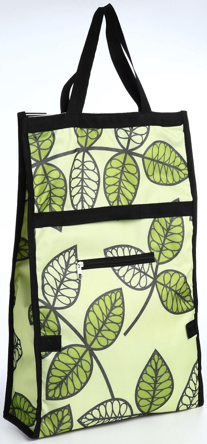 Сумка хозяйственная складная на липучке, 2 колеса, наружный карман, цвет зелёный