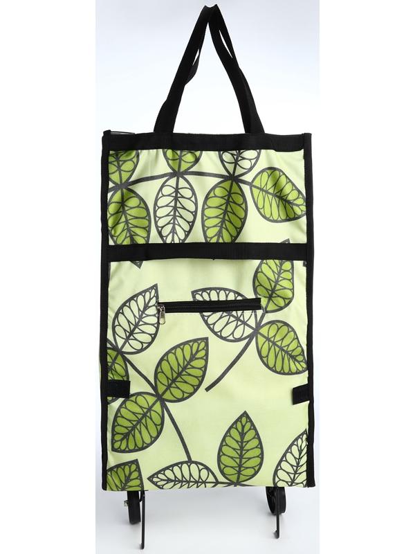 Сумка хозяйственная складная на липучке, 2 колеса, наружный карман, цвет зелёный