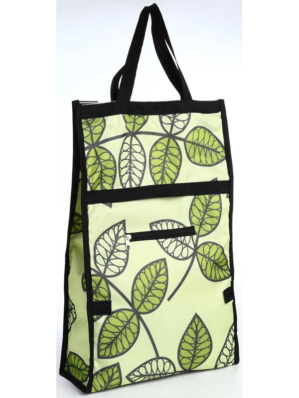 Сумка хозяйственная складная на липучке, 2 колеса, наружный карман, цвет зелёный