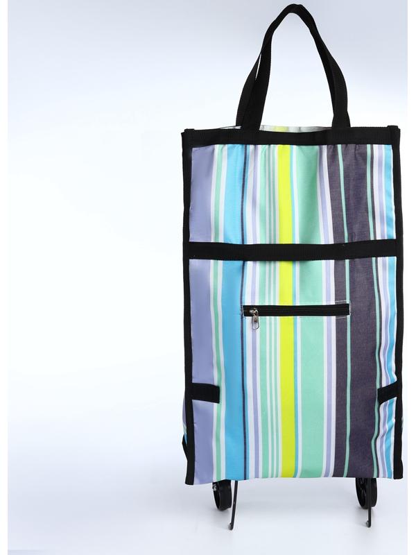 Сумка хозяйственная складная на липучке, 2 колеса, наружный карман, цвет разноцветный