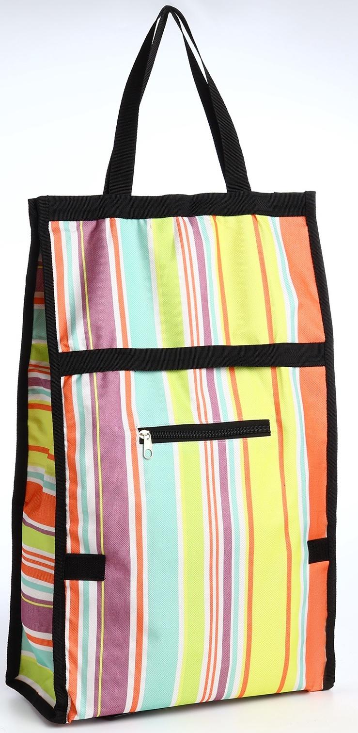 Сумка хозяйственная складная на липучке, 2 колеса, наружный карман, цвет разноцветный
