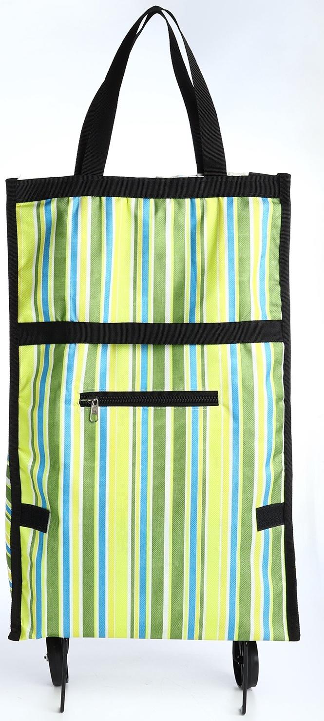 Сумка хозяйственная складная на липучке, 2 колеса, наружный карман, цвет зелёный