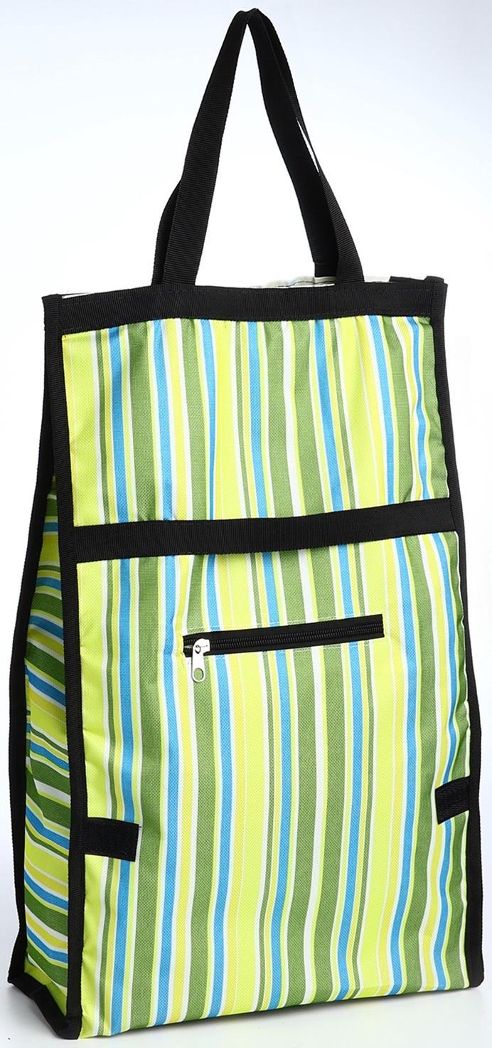 Сумка хозяйственная складная на липучке, 2 колеса, наружный карман, цвет зелёный