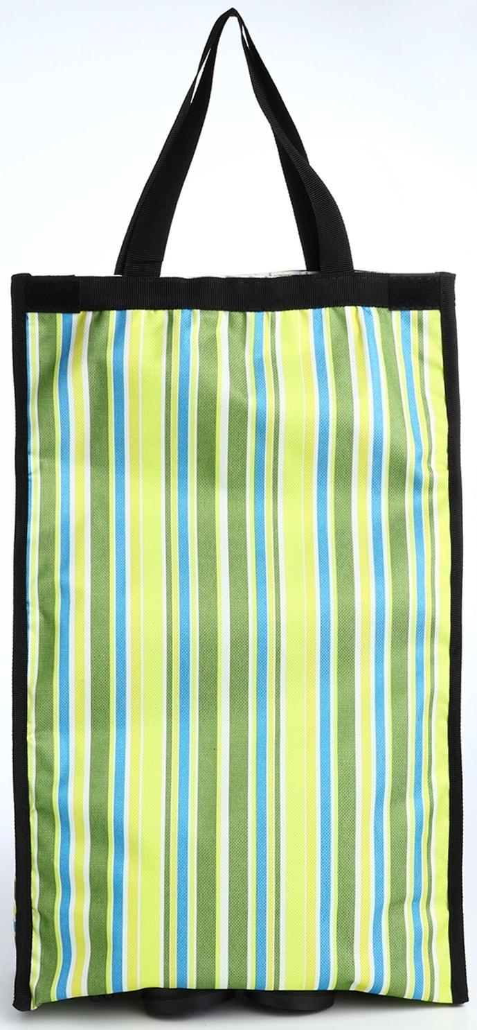 Сумка хозяйственная складная на липучке, 2 колеса, наружный карман, цвет зелёный