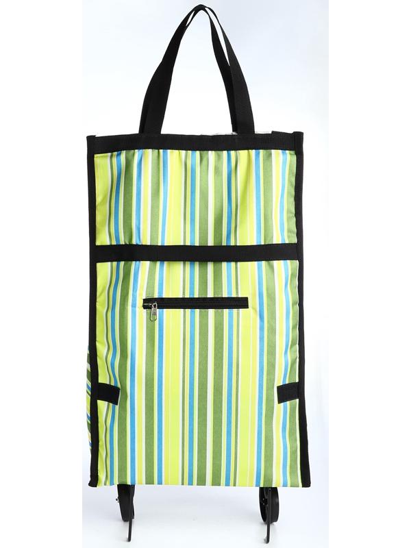 Сумка хозяйственная складная на липучке, 2 колеса, наружный карман, цвет зелёный