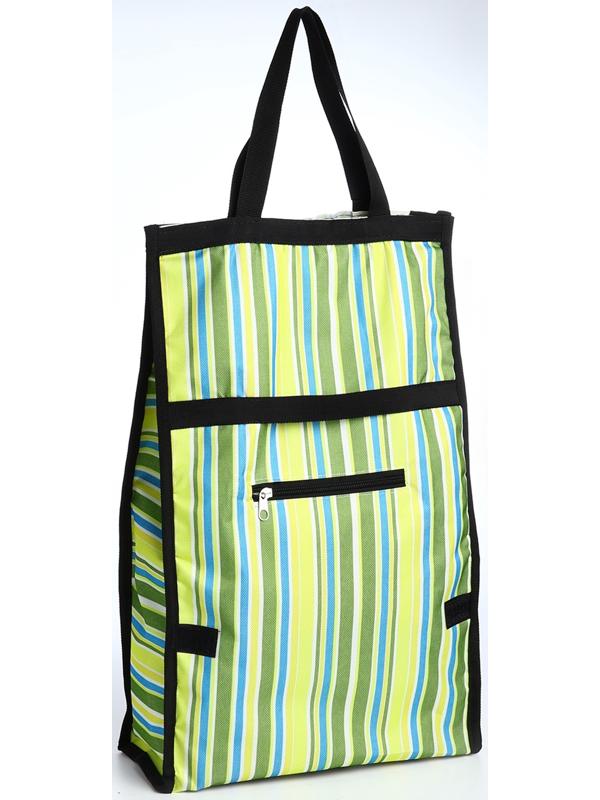 Сумка хозяйственная складная на липучке, 2 колеса, наружный карман, цвет зелёный