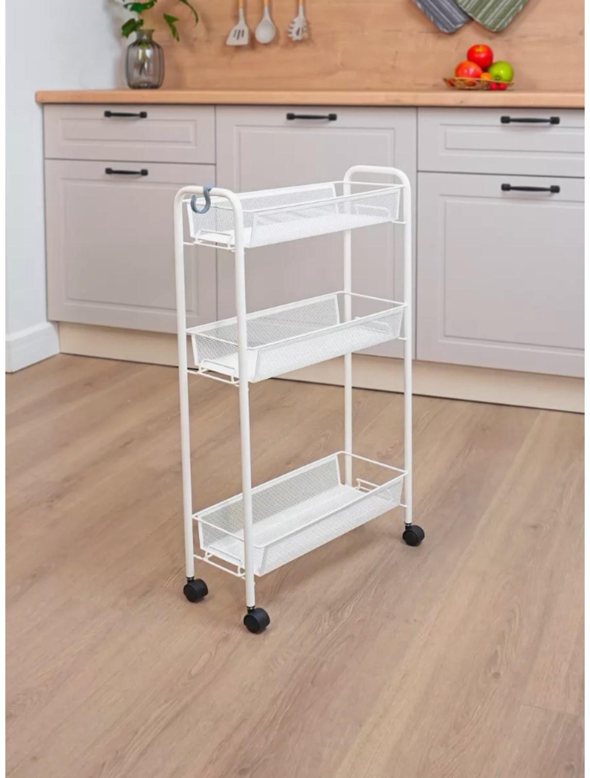 Этажерка на колёсиках «Ладья», трехъярусная , 44×17×75 см, белая