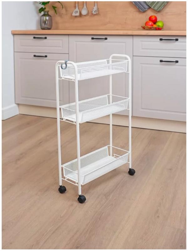 Этажерка на колёсиках «Ладья», трехъярусная , 44×17×75 см, белая