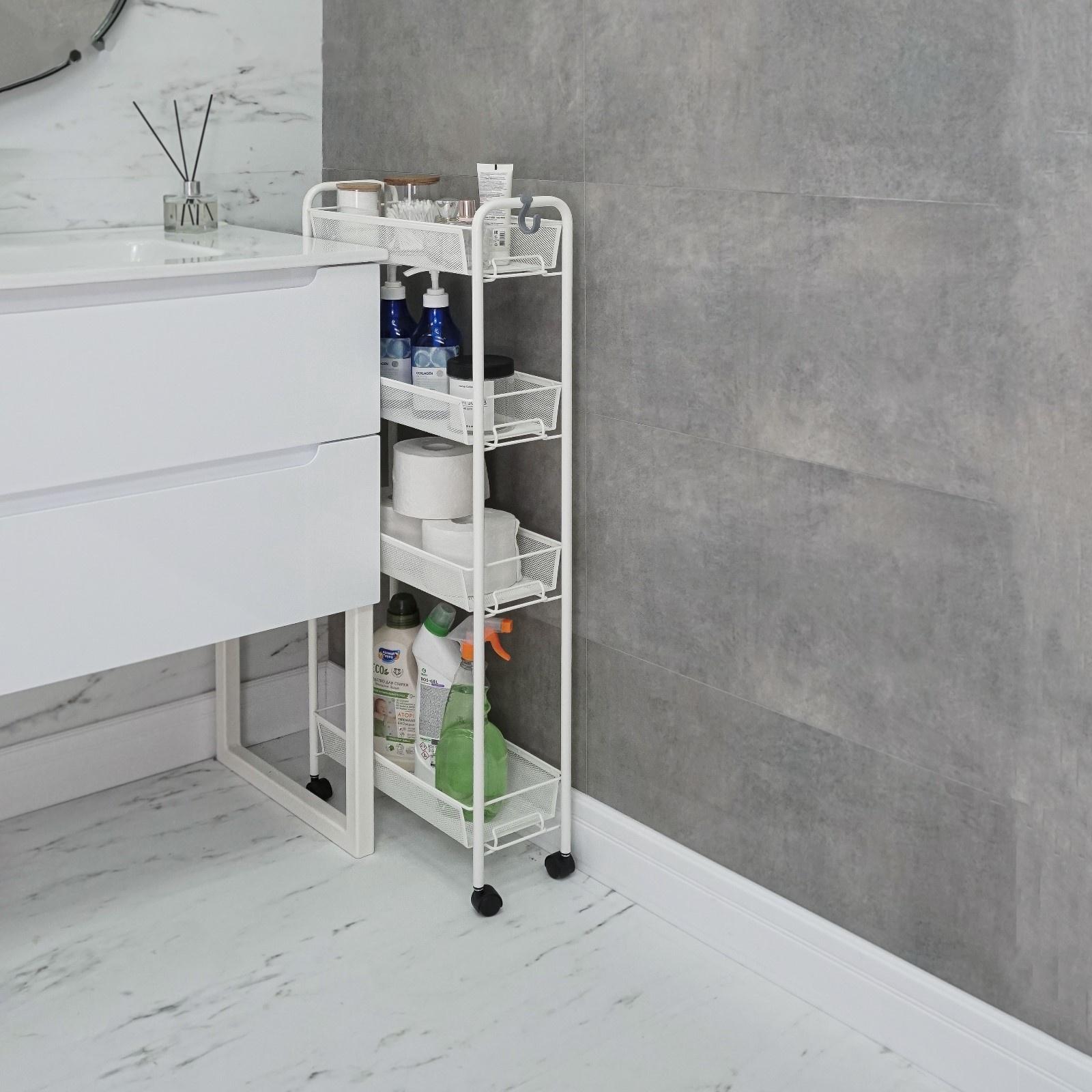 Этажерка на колёсиках «Ладья», 4х ярусная , 44×17×98,5 см, белая