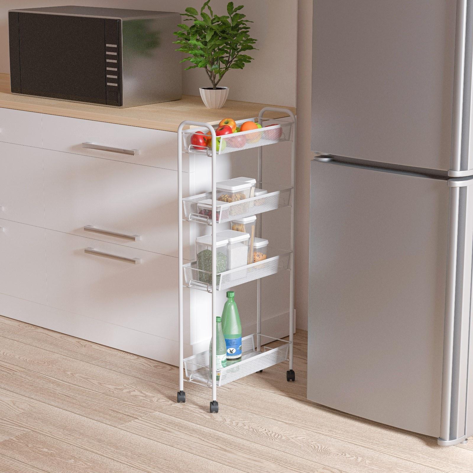 Этажерка на колёсиках «Ладья», 4х ярусная , 44×17×98,5 см, белая