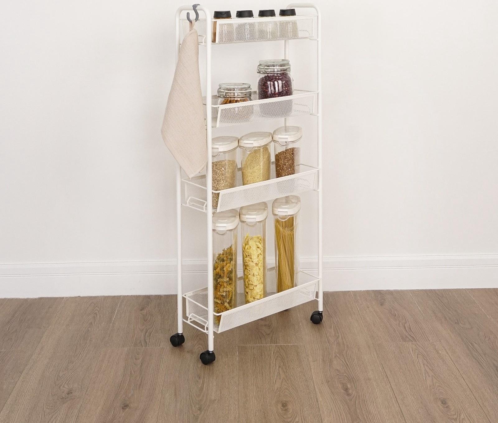Этажерка на колёсиках «Ладья», 4х ярусная , 44×17×98,5 см, белая